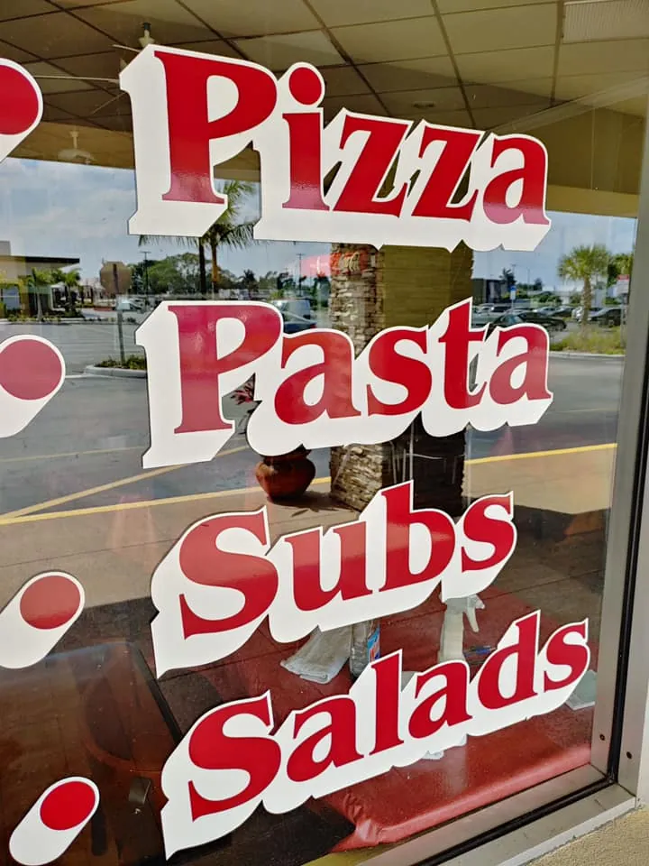 Pizza, pasta, subs, salads window sign